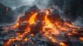 A lava field with a large volcano in the middle Royalty Free Stock Photo