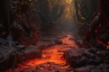 lava flow carving its path through the forest