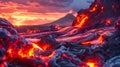 Lava Flow and Sunset in the Style of Uncanny Valley Realism Royalty Free Stock Photo