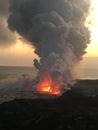 Kalapana Lava flow from volcano into ocean at KÃÂ«lauea Big Island Hawaii Royalty Free Stock Photo