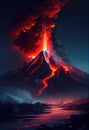 Lava flowing down the Volcano, just after an eruption. Generative AI.