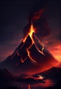 Lava flowing down the Volcano, just after an eruption. Generative AI.