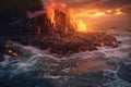 lava flowing into the ocean creating steam Royalty Free Stock Photo