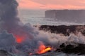 Lava flowing into ocean - Kilauea Volcano, Hawaii Royalty Free Stock Photo