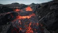 Lava flowing from volcano lava eruption. 3D Rendering. Royalty Free Stock Photo
