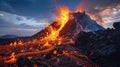Lava going down the Volcano right after an eruption. Royalty Free Stock Photo