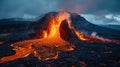 Lava going down the Volcano right after an eruption. Royalty Free Stock Photo