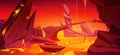 Lava hell background, cave view game illustration