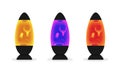Lava lamp with colorful fluid bubbles. Set of retro lava lamps with luminous abstract shapes
