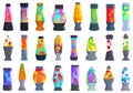 Lava lamp icons set cartoon vector. Disco liquid chrome