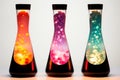 Lava lamp. Table colorful lava lamps with flowing traceries. background with a copy space.