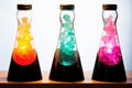 Lava lamp. Table colorful lava lamps with flowing traceries. background with a copy space.