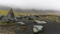 Lava rocks in black sand beach in Iceland . Royalty Free Stock Photo
