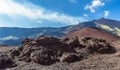 Lava rocks and secondary cones looking towards the summit of Mount Etna, Sicily