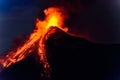 Lava spurts from erupting Fuego volcano in Guatemala Royalty Free Stock Photo