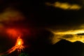 Lava spurts from erupting Fuego volcano next to Acatenango volcano in Guatemala