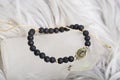 Lava stone beads labradorite brass pendant bracelet