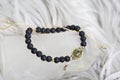 Lava stone beads labradorite brass pendant bracelet