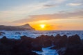 Lava stones on the beach of Piscinas Naturais Biscoitos. Atlantic Ocean. Terceira Azores, Portugal.