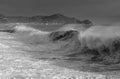 Sea storm black & white. Lavagna. Tigullio gulf. Liguria. Italy