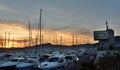 Sunset at the tourist port. Lavagna. Tigullio. Liguria, Italy Royalty Free Stock Photo