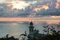 Dusk view of Santa Giulia di Centaura church. Lavagna. Liguria, Italy Royalty Free Stock Photo