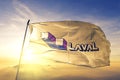 Laval of Quebec of Canada flag waving on the top sunrise mist fog Royalty Free Stock Photo