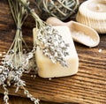 Lavander Soap.Wooden Spa Setting Royalty Free Stock Photo