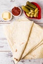 Lavas, Traditional Turkish Flat Bread on White Wooden Background Royalty Free Stock Photo