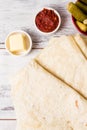 Lavas, Traditional Turkish Flat Bread on White Wooden Background Royalty Free Stock Photo