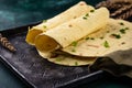 Lavash flat bread on green background Royalty Free Stock Photo