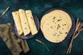 Lavash flat bread on green background Royalty Free Stock Photo