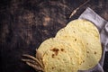 Lavash flat bread on green background Royalty Free Stock Photo