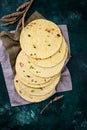 Lavash flat bread on green background Royalty Free Stock Photo