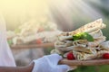 lavash or pita bread. two falafel on the wooden plate. Arabian dish fried balls of chickpeas or hummus. spicy dish. Healthy diet.