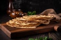 Lavash wooden board cooking. Generate Ai Royalty Free Stock Photo