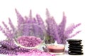 Lavender aromatherapy Spa with candle. Thai Spa relax treatments and massage white background. Royalty Free Stock Photo