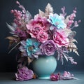 Lavender Arrangement: Teal, Pink, And 3d Floral Sculpture