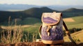 Handcrafted Purple Flower Print Backpack For Pastel-colored Landscapes