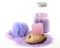 Lavender bar soap and salt Royalty Free Stock Photo