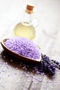 Lavender bath salt and massage oil Royalty Free Stock Photo