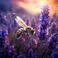Lavender and bee, defocused background  Made With Generative AI illustration Royalty Free Stock Photo