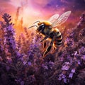 Lavender and bee, defocused background  Made With Generative AI illustration Royalty Free Stock Photo
