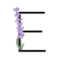 Lavender blossom violet little flower alphabet for design of card or invitation. Vector illustrations, isolated on white