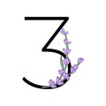Lavender blossom violet little flower number for wedding design of card or invitation. Vector illustrations, isolated on