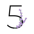 Lavender blossom violet little flower number for wedding design of card or invitation. Vector illustrations, isolated on