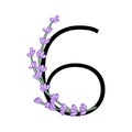 Lavender blossom violet little flower number for wedding design of card or invitation. Vector illustrations, isolated on