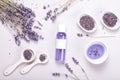 Lavender body care products. Aromatherapy and natural healthcare concept Royalty Free Stock Photo