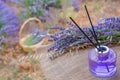 Lavender bottle flower perfume in the field Royalty Free Stock Photo