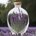 Lavender bouquet in a large white transparent glass.